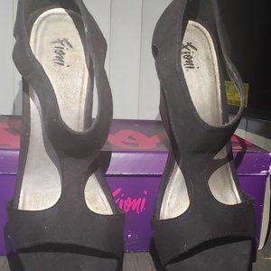 Black Wood Heeled Wedges Rare